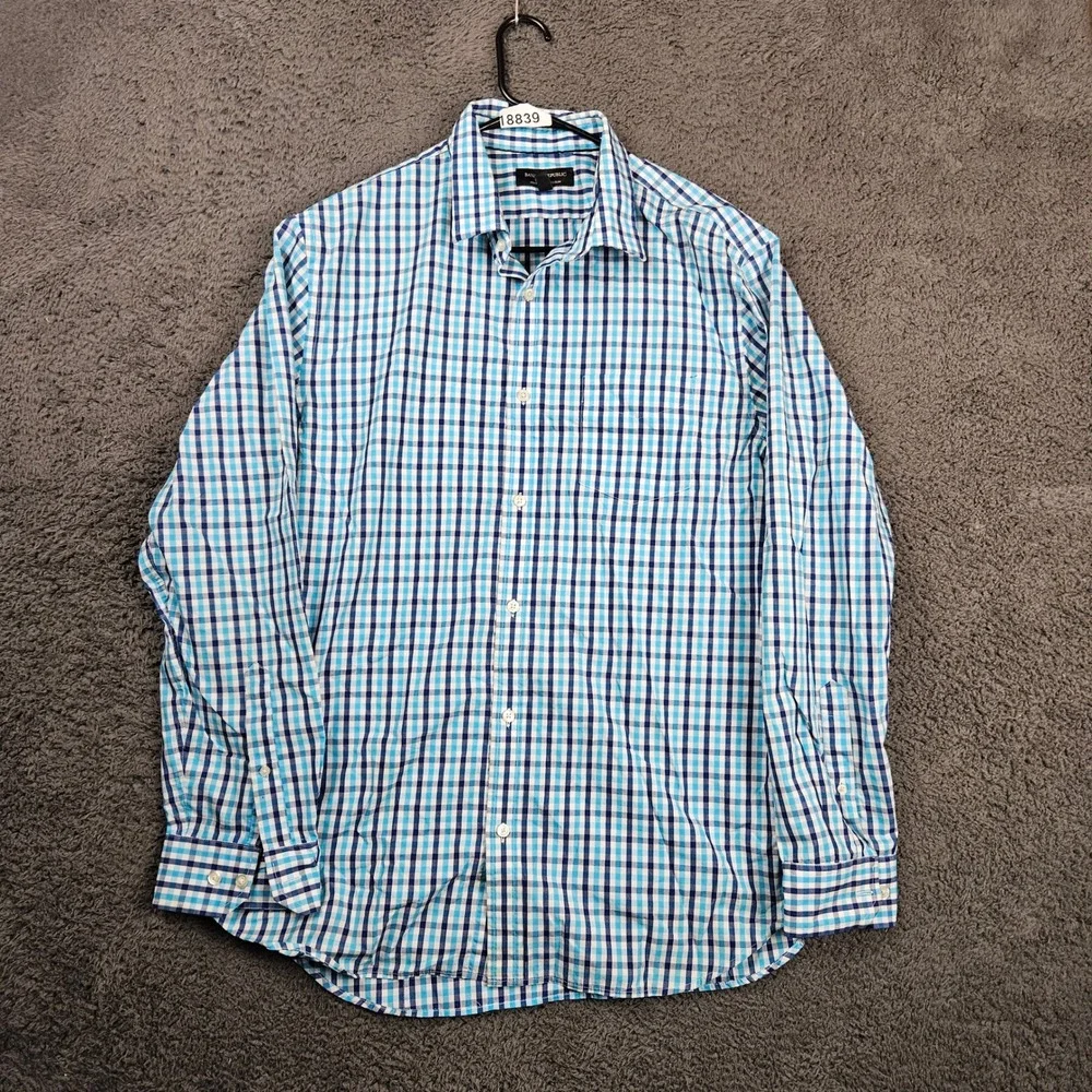 Banana Republic Non Iron Tailored Slim Fit Button Down Shirt XL Blue Plaid‎